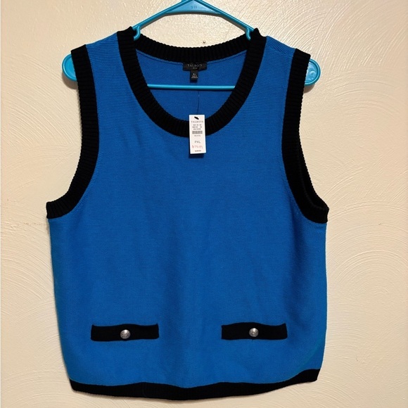 Talbots Sweaters - Talbots Petite XL Blue Black Sleeveless Knit Sweater Vest NWT